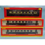 Hornby OO gauge, three boxed Pullman coaches with lighting: R4143 "Leona", R4145A "Sapho" and