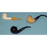 A Peterson silver-mounted meerschaum pipe, another meerschaum pipe in case and one other, (3).
