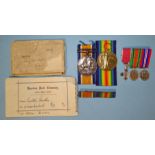 A WWI pair awarded to: 231279 Spr W Painter RE, with ribbons, box and Hendon Park Cemetery grave