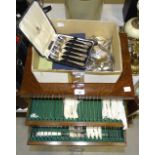 A part-canteen of a plated six-piece setting cutlery set, contained in fitted box, with other