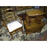 An Ercol 'Golden Dawn' elm nest of three tables, 57 x 34cm, together with a similar television table