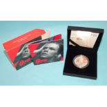 The Royal Mint, 'David Bowie', 2020 UK one-ounce silver proof coin, with presentation box, booklet