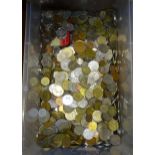 A large quantity of foreign coins and bank notes, the contents of two boxes.