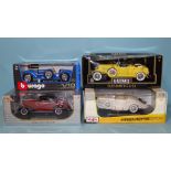 Four diecast 1:18 scale model cars: Signature Mercedes Benz 170S Cabriolet, Greenlight Hollywood The