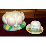A Clarice Cliff Newport Pottery Co. pink-glazed lily pad bowl, 12.5cm high, 22.5cm diameter, (