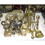 A quantity of plated ware, brassware and miscellaneous items.