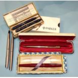 A Conway Stewart "Dinkie" 550 fountain pen and propelling pencil set, boxed, a Platignum '