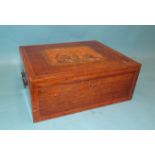 A 19th century Continental partridge wood work box, the lid with printed coloured allegorical scene,