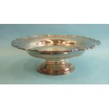 A modern silver pedestal bowl with wavy rim, 24cm diameter, 8cm high, Sheffield 1982, ___14oz.
