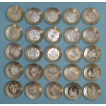 Franklin Mint "The Floral Alphabet", twenty-five (of 26) miniature silver plates embossed with