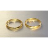 Two 22ct gold wedding bands, size M, 3.3g, (2).