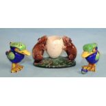 A Watcombe Torquay Pottery novelty match strike/holder, modelled with a pair of mice supporting a