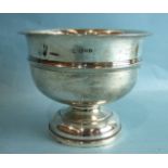 A plain silver circular rose bowl, Chester 1913, 12cm high, 15cm diameter, ___7oz.