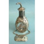 An octagonal silver 'Port' wine label, probably London 1789 and a sterling silver-covered
