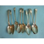 A collection of nine 19th century and later silver teaspoons, various dates and makers, ___5oz.