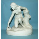 A parian figure of a nude female subject filling a pitcher with water, 25cm high.