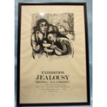 A Robert Lenkiewicz framed exhibition poster 'Jealousy', 76 x 49cm.