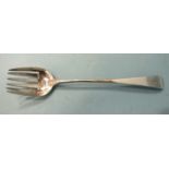 A George III silver salad fork by Hester Bateman, London 1785, Old English pattern, engraved with