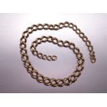 A watch chain of 9ct rose gold graduated curb links, (no T-bar or shackle), some links