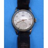 Derrick, a gentleman's 9ct-gold-cased wrist watch c1950's, the white face with Arabic even and baton