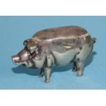 An Edwardian silver pig novelty pin cushion by Cornelius Desormeaux Saunders & James Francis