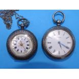 Two lady's silver-cased key-wind open-face pocket watches, (2).