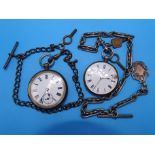 A silver-cased open-face pocket watch, (enamel dial chipped), with floral-engraved case,