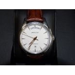 A Hamilton Jazzmaster Auto Daydate wrist watch, model no. H32 505011, the white dial with gold baton