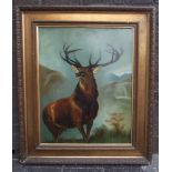 S.W.S. THE MONARCH OF THE GLEN Oil on canvas laid on hardboard, signed with monogram and dated 1905,