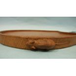 A Robert (Mouseman) Thompson of Kilburn workshop kidney-shaped tray, carved with two mice, 47 x