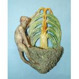 A late-19th century Palissy majolica wall pocket modelled as a monkey in a coconut tree, stamped