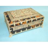 A tortoiseshell-covered rectangular box with applied ivory detail, on carved bone paw feet, 22 x