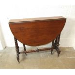 A late Victorian oval mahogany Sutherland table on turned end-supports and stretchers, 103 x 91cm
