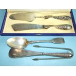 An early-Victorian silver tablespoon, London 1843, a pair of Georgian sugar tongs, London 1802, a