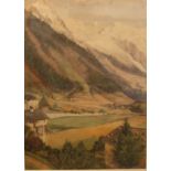 C.R.W. ALPINE VALLEY WITH SNOW-CAPPED PEAKS BEYOND Watercolour, signed with initials, dated 1839, 49