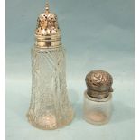 A Victorian silver-topped glass scent bottle and stopper, Birmingham 1896 and a silver-topped