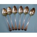 A set of six Georgian Old English pattern silver teaspoons, London 1817, (6).