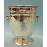 A plain silver cylindrical rose bowl with frieze pressed decoration and a pair of ring handles to