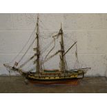 A model of a Russian copper-bottomed two-masted ship, Mepkypin, 80cm long, a wooden model of a