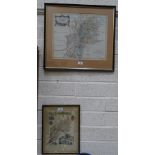 A Robert Morden hard coloured map of Gloucestershire 35x42cm and one other map of Gloucestershire