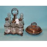 A Walker & Hall six-bottle plated cruet stand and a plated dish and cover, (2)