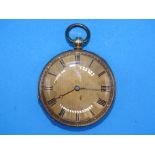 An 18ct gold open-face pocket watch, the engraved gilt dial with Roman numerals and signed