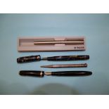 A Conway Stewart no.286 fountain pen, a Parker Duofold fountain pen, a Parker 111P stainless steel