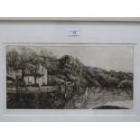 Len Roberts (?), "Okeltor Boathouse", woodblock print, indistinctly signed and titled, 8/25 in