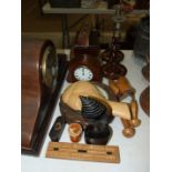 A mahogany case striking mantel clock, the dial marked 'R Long, Plymouth' 28cm high, a smaller