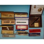 Four Sheaffer fountain pens, various ball-point pens, propelling pencils, etc.