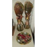 A pair of continental pottery majolica-style vases with applied figures, coral, shells and seaweed