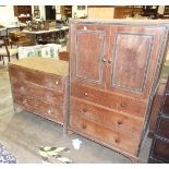 An early-20th century oak and painted tallboy cupboard and a similar chest of three drawers, 91cm