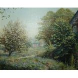 Hillman, 'Cottage in an orchard', signed oil on canvas, 31 x 38cm, together with Rex James '