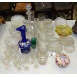 A collection of heavy cut-glass dishes, various sizes, glass trencher salts and other glassware.